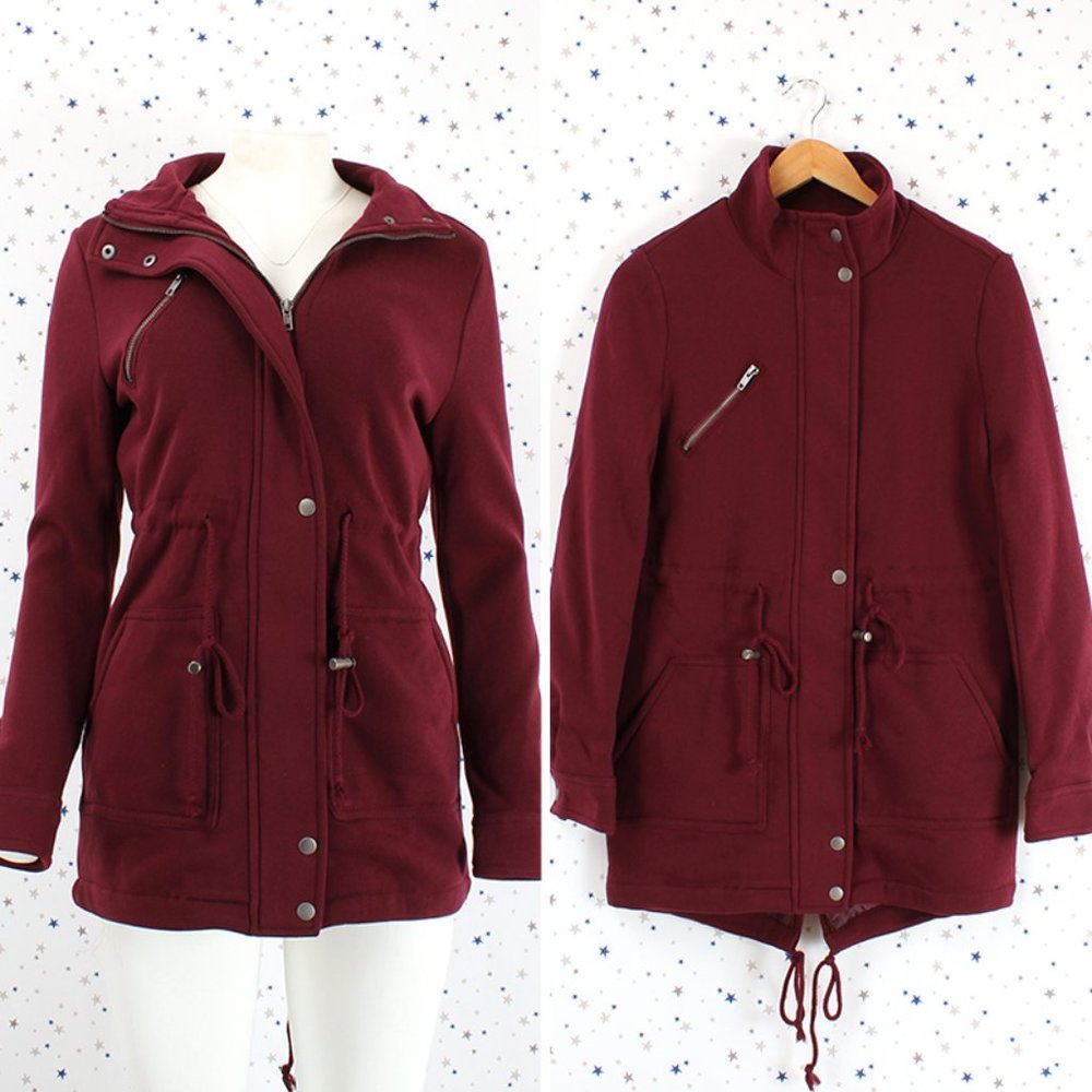 Burgundy High Neck Fleece Knit Coat Jacket